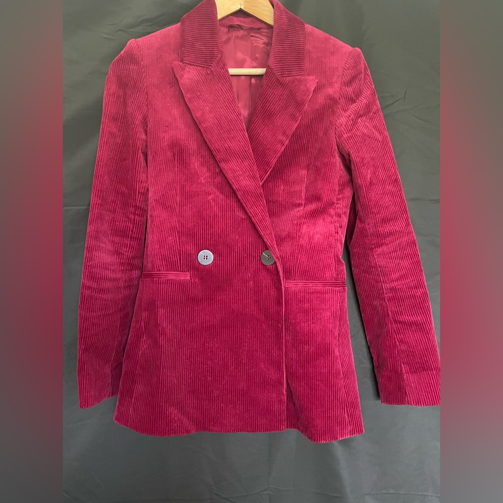& Other Stories Burgundy Berry Corduroy Double Breasted Blazer